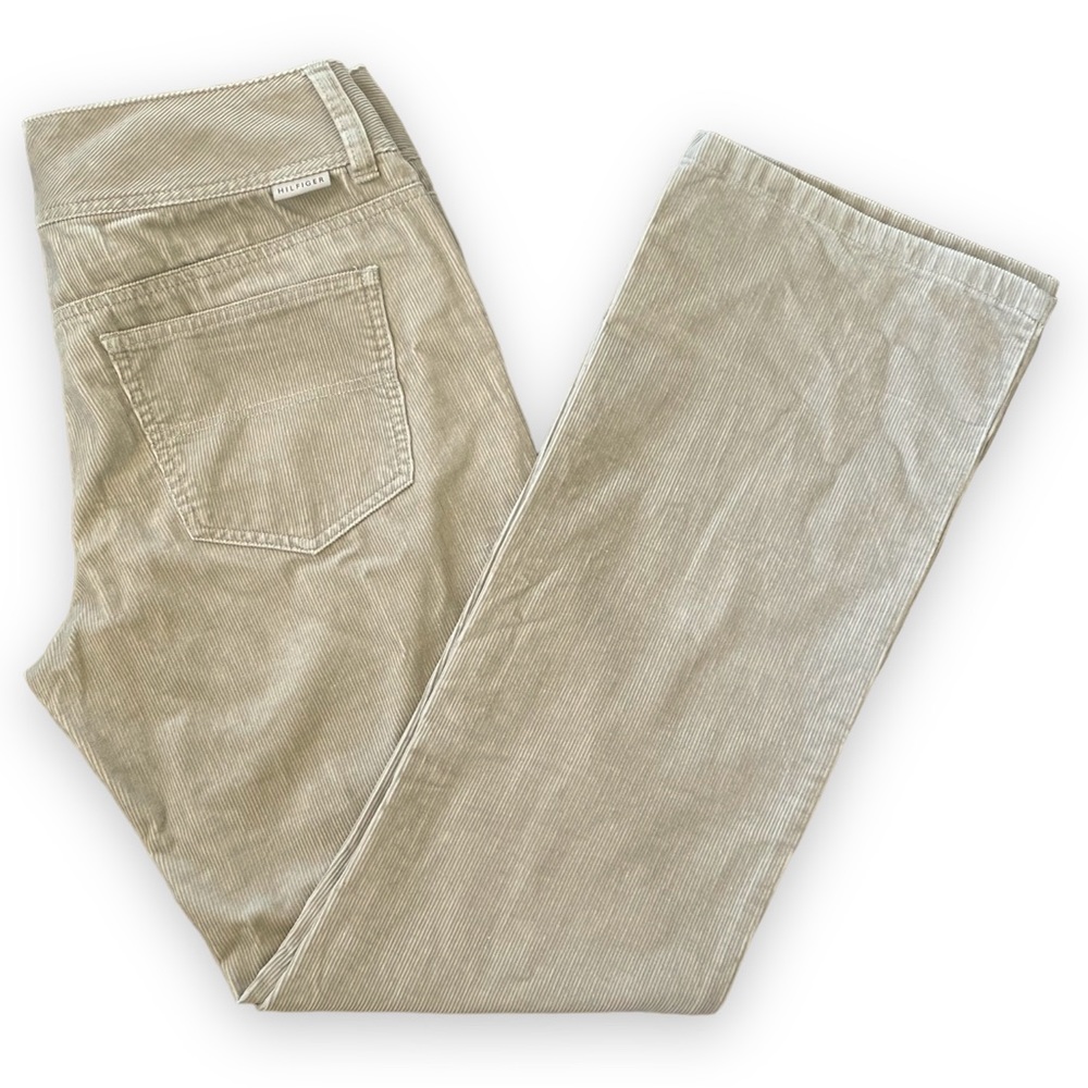 90s Y2K TOMMY HILFIGER Tan Tedddy Corduroy Low Rise Button Waist Flare Pants